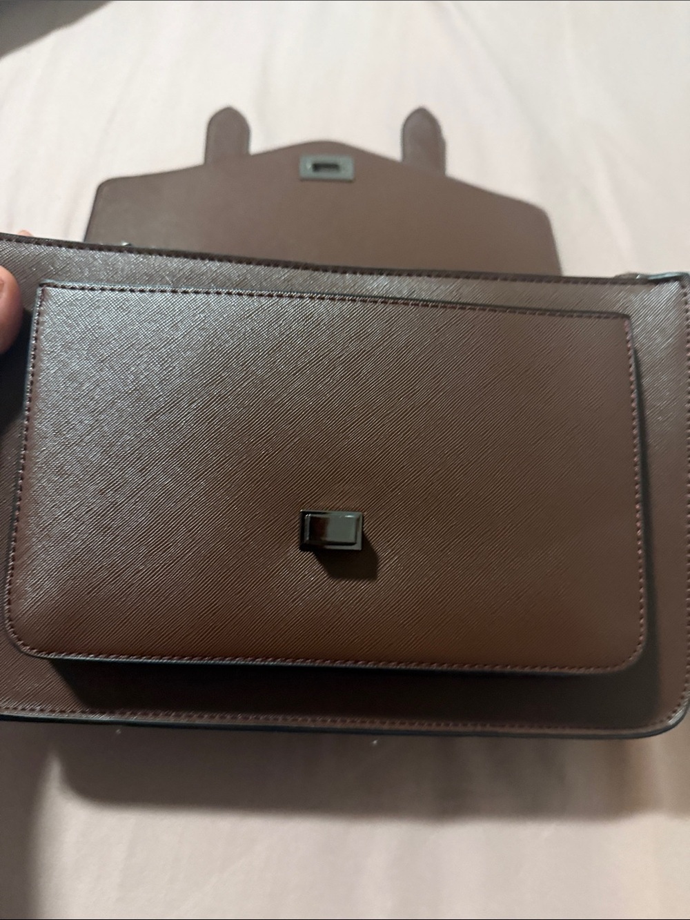 Brown Leather & Blue Plaid Satchel - Handbag - Picture 7 of 8